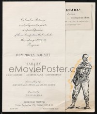 1j0075 SAHARA premiere invitation 1943 at the Broadway Theatre, art of Humphrey Bogart!