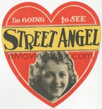 1j0034 STREET ANGEL die-cut 6x7 decal 1928 great smiling portrait of Janet Gaynor in a heart, rare!