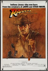 1k1372 RAIDERS OF THE LOST ARK 1sh 1981 great art of adventurer Harrison Ford by Richard Amsel