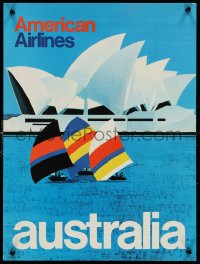 1k0029 AMERICAN AIRLINES AUSTRALIA 2-sided 15x20 travel poster 1973 Sydney Opera House & sailboats!