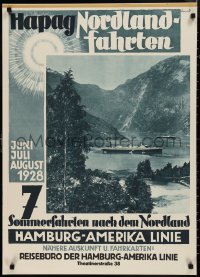 1k0034 HAMBURG AMERICA LINE 24x33 German travel poster 1928 Nordlandfahrten!