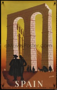 1k0040 SPAIN 24x39 Spanish travel poster 1950s great Delpy art of the Aqueduct of Segovia!