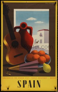 1k0041 SPAIN 24x39 Spanish travel poster 1950s Guy Georget art of guitar & fruit in window!