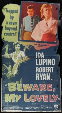 1p0019 BEWARE MY LOVELY standee 1952 noir, Ida Lupino trapped by Robert Ryan, who is beyond control!