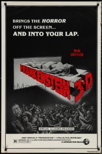 1r0938 ANDY WARHOL'S FRANKENSTEIN 1sh R1980s cool 3D art of near-naked girl coming off screen!