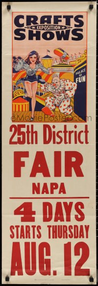 1r0005 CRAFTS EXPOSITION SHOWS 14x42 circus poster 1950s clown and woman with carnival rides!
