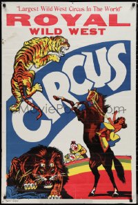 1r0007 ROYAL WILD WEST CIRCUS 28x42 circus poster 1940s lion, tiger, horse act, rodeo clowns!