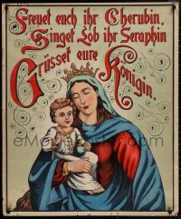 1r0145 FREUET EUCH IHR CHERUBIN 29x35 German special poster 1890s art of baby Jesus & Mother Mary!