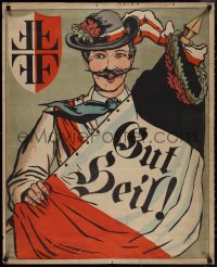 1r0148 GUT HEIL 29x36 German special poster 1890s Thiele art of man w/gymnastics federation flag!