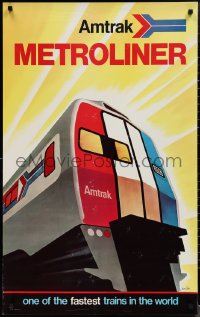1r0034 AMTRAK 25x40 travel poster 1970s David Klein art of one of the fastest trains, ultra rare!