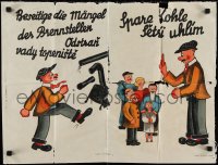 1r0045 BESEITIGE DIE MANGEL DER BRENNSTELLEN 19x25 Czech WWII war poster 1940s Save Coal, cool art!