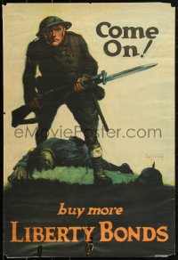 1r0046 COME ON BUY MORE LIBERTY BONDS 20x29 war poster 1918 Whitehead art of U.S. soldier!