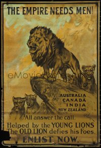 1r0047 EMPIRE NEEDS MEN 20x30 English WWI war poster 1915 Arthur Wardle art of lion pride, rare!