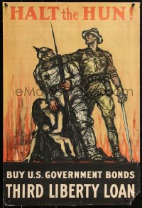 1r0050 HALT THE HUN 20x30 WWI war poster 1918 striking artwork by H.P. Raleigh!