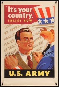 1r0052 IT'S YOUR COUNTRY ENLIST NOW 17x25 WWII war poster 1940s Roy Parcels art of Uncle Sam!