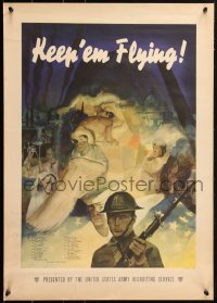 1r0053 KEEP 'EM FLYING 20x28 WWII war poster 1941 Beall art of Uncle Sam & soldier!