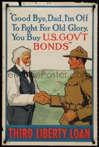 1r0066 THIRD LIBERTY LOAN 20x30 WWI war poster 1917 soldier tells his dad to buy bonds!