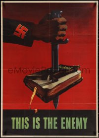 1r0067 THIS IS THE ENEMY 29x40 WWII war poster 1943 classic swastika/bayonet/Bible art by Marks!