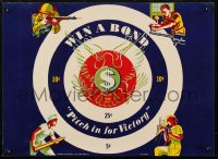1r0075 WIN A BOND PITCH IN FOR VICTORY 14x20 WWII war poster 1943 target with dollar sign!