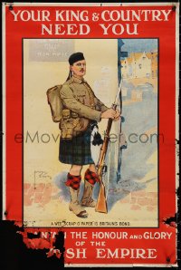 1r0078 YOUR KING & COUNTRY NEED YOU 20x30 English WWI war poster 1914 Wood art of Scottish soldier!