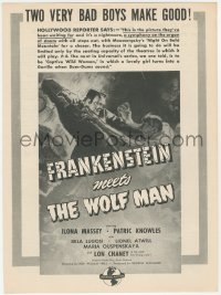 1t0082 FRANKENSTEIN MEETS THE WOLF MAN trade ad 1943 two very bad boys make good, great monster art!