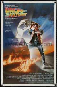 1w0782 BACK TO THE FUTURE studio style 1sh 1985 art of Michael J. Fox & Delorean by Drew Struzan!