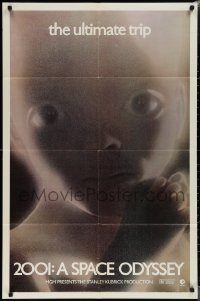 1y0573 2001: A SPACE ODYSSEY 1sh R1974 Stanley Kubrick, c/u of star child, the ultimate trip!