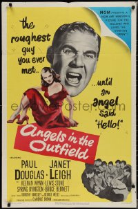 1y0581 ANGELS IN THE OUTFIELD 1sh 1951 artwork of Paul Douglas & sexy Janet Leigh, baseball!