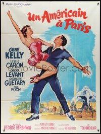 1y0006 AMERICAN IN PARIS French 1p R1960s art of Gene Kelly dancing with sexy Caron by Roger Soubie!