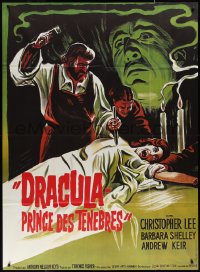 1y0015 DRACULA PRINCE OF DARKNESS French 1p R1970s art of vampire Christopher Lee + man driving stake!