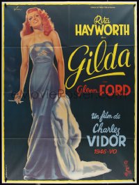 1y0021 GILDA French 1p R1972 art of sexy Rita Hayworth full-length in sheath dress by Boris Grinsson!