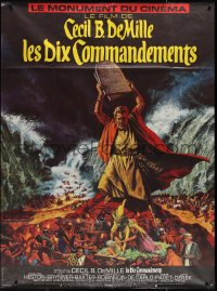 1y0054 TEN COMMANDMENTS French 1p R1970s Cecil B. DeMille classic, art of Charlton Heston w/tablets!