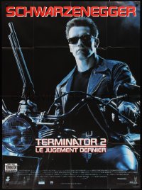 1y0055 TERMINATOR 2 French 1p 1991 great image of Arnold Schwarzenegger on motorcycle with shotgun!