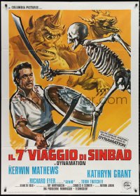 1y0181 7th VOYAGE OF SINBAD Italian 1p R1976 Harryhausen fantasy classic, different monster art!