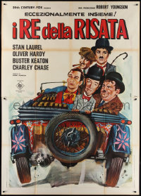 1y0238 4 CLOWNS Italian 2p 1971 Crovato art of Laurel & Hardy, Buster Keaton, Chase, Charlie Chaplin