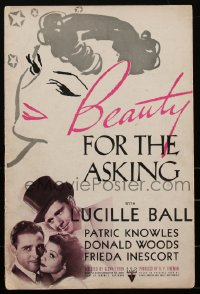 1y0067 BEAUTY FOR THE ASKING pressbook 1939 great art of Lucille Ball, Knowles, Woods, ultra rare!
