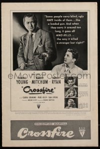 1y0079 CROSSFIRE pressbook 1947 Robert Young, Robert Mitchum, Robert Ryan, Gloria Grahame, rare!