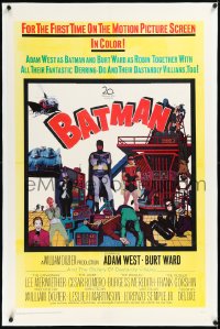 2a0831 BATMAN linen 1sh 1966 Adam West & Burt Ward, villains Meriwether, Romero, Meredith & Gorshin!