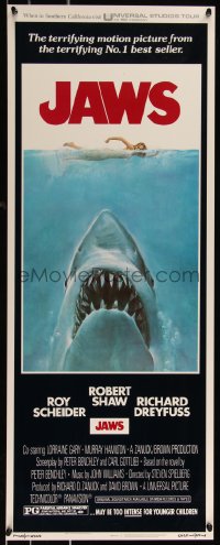 2a0343 JAWS insert 1975 Steven Spielberg's classic movie & image, much more rare than the one-sheet!