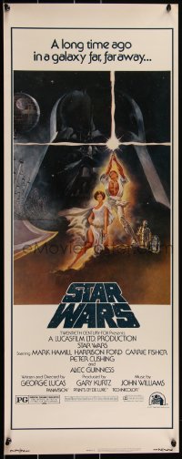 2a0350 STAR WARS insert 1977 George Lucas classic, iconic Tom Jung art of Vader over Luke & Leia!