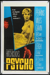 2a1014 PSYCHO linen 1sh 1960 sexy half-dressed Janet Leigh, Anthony Perkins, Alfred Hitchcock classic!