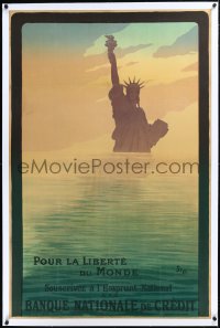 2a0588 POUR LA LIBERTE DU MONDE linen 31x47 French WWI war poster 1917 Sem art of Statue of Liberty!