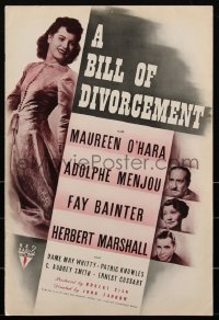 2b0063 BILL OF DIVORCEMENT pressbook 1940 Maureen O'Hara, Adolphe Menjou, Bainter, Marshall, rare!