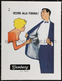 2b0035 J.P. BEMBERG linen 9x13 Italian advertising poster 1950s great artwork by Rene Gruau!