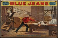 2c0040 BLUE JEANS 27x41 stage poster 1890s stone litho of man about to be bisected by sawblade!