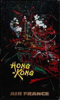 2c0001 AIR FRANCE HONG KONG 24x39 French travel poster 1969 colorful abstract Georges Mathieu art!
