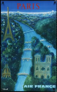 2c0012 AIR FRANCE PARIS 25x39 French travel poster 1967 cool Villemot art of Eiffel Tower, French!