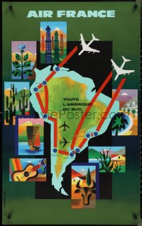 2c0002 AIR FRANCE 24x39 French travel poster 1965 Nathan-Garamond art of planes over South America!