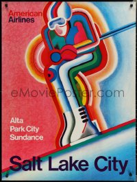 2c0014 AMERICAN AIRLINES SALT LAKE CITY 30x40 travel poster 1971 Degen artwork of downhill skier!