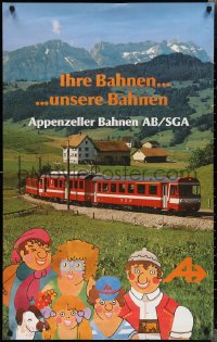 2c0016 APPENZELL RAILWAYS 25x40 Swiss travel poster 1970s train with mountains in background!